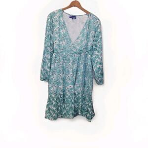 Ro's Garden Cotton Floral Tiered Long Sleeve Wrap Mini Dress Small Cottagecore
